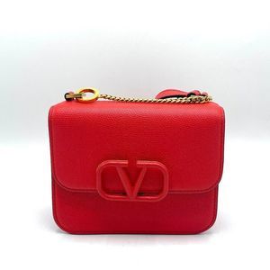 Valentino Red Leather VLogo Crossbody Bag with Gold Chain